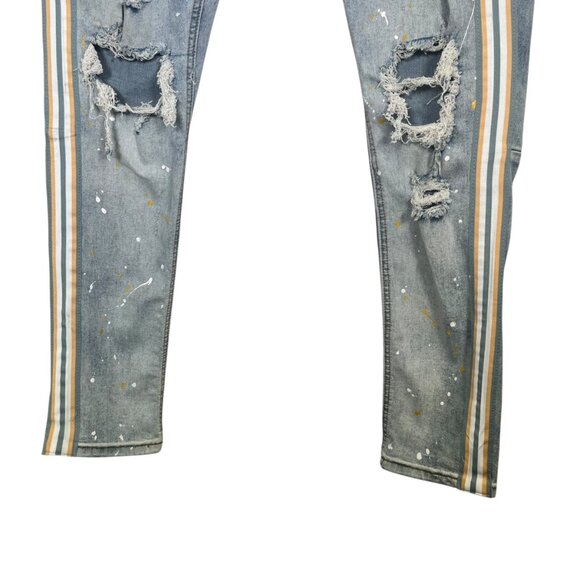 KDNK NORIEGA STRIPED SIDE PANEL JEANS Mens 34 Stretch Skinny Distressed D18 - Picture 9 of 11